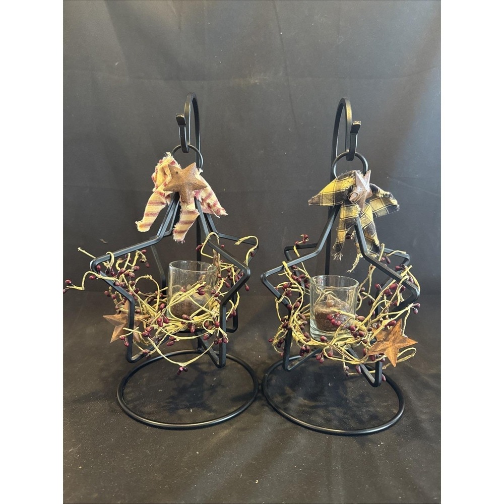 Black Iron Star Candle Holder: Amish Farmhouse Table Decor "set Of 2"